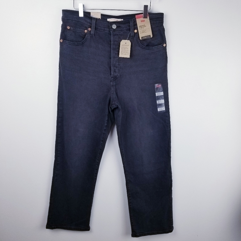 Levi's Black Ribcage Straight Ankle Button Fly Jeans NWT size 31x27